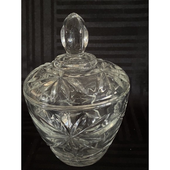 Vintage Anchor Hocking Pressed Cut Glass Cream and  lidded Sugar  bowl Set - Picture 2 of 10